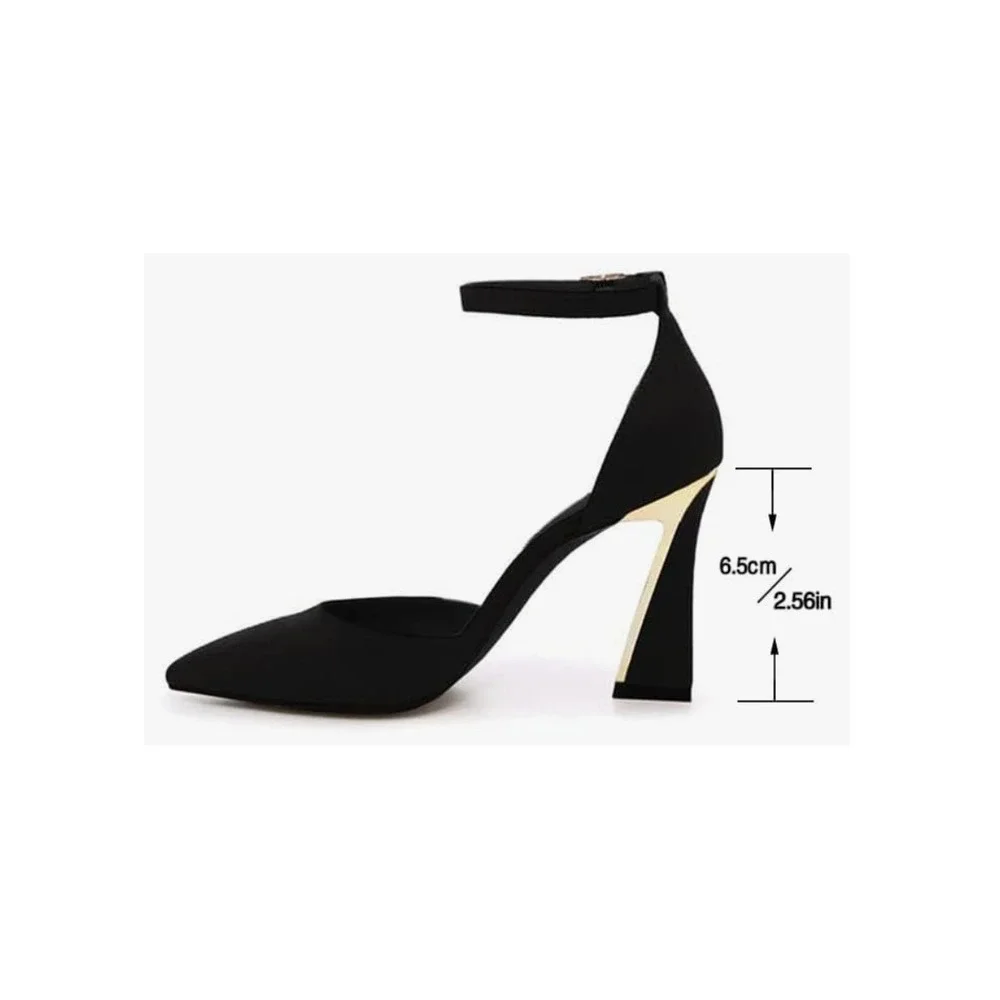 Juliet Holy Black Pointed Toe D'Orsay Ankle Strap Flared Heel Pumps Women's 11